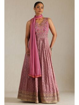 Soch - Womens Embroidered Anarkali with Unstitched Sleeves Churidar & Dupatta (Set of 4)