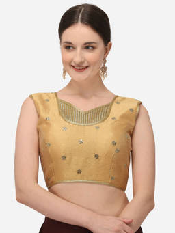 Amrutam Fab - Womens Phantom Silk Work Beige Stiched Blouse With V Neck