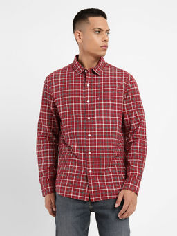 Levi's - Men's Maroon Checkered Slim Fit Shirt