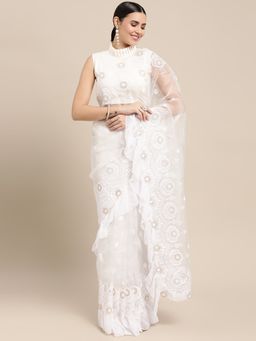 Vastranand - Organza Thread Work Designer Saree with Unstitched Blouse