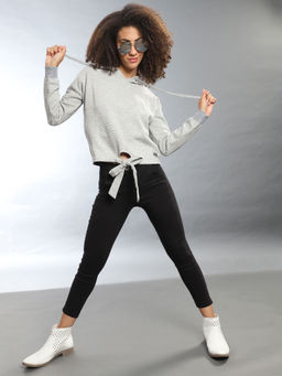 Campus Sutra - Grey Women Striped Stylish Casual Sweatshirts