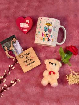 Indigifts - Coffee Mug Wooden Frame Greeting Card Teddy Rose Valentine Gift