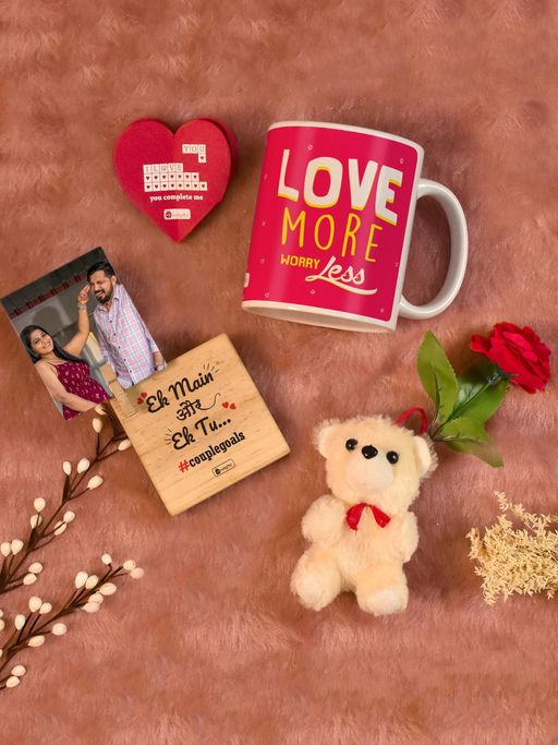 Buy Valentine Gift for Couple Coffee Mug with Wooden Photo Stand