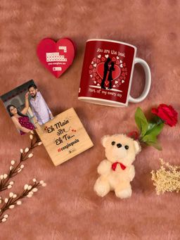 Indigifts - Combo Coffee Mug Photo St and Artificial Rose Gifting Card Valentine Gift