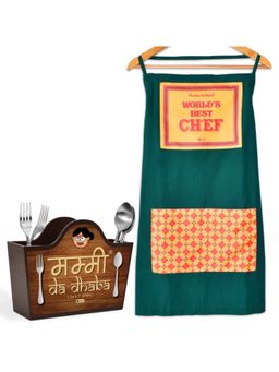 Indigifts - Mothers Day Gift Set Kitchen Apron & Cutlery Holder Multicolor