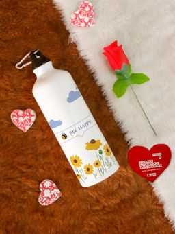 Indigifts - Box Bottle Rose and Greeting Card Printed Water Bottle Valentine Gift