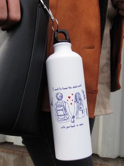 Indigifts - Gift Steel Water Bottle White Gift for Couples Set Of 1 Valentine Gift
