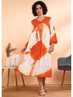 Maaesa - Orange Tie & Dye Midi Dress