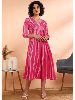 Maaesa - Pink Stripes Midi Dress
