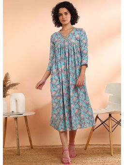 Maaesa - Blue Floral Midi Dress