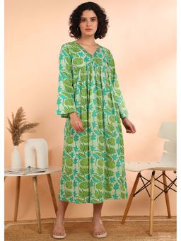 Maaesa - Green Floral Midi Dress