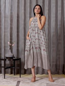 Sukruti Design - Grey Printed Midi Dress