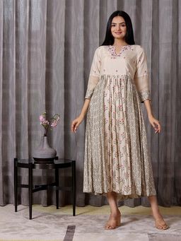 Sukruti Design - Cream Floral Midi Dress