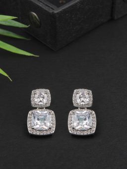 E2O - Contemporary Silver Plated Drop Earring Embellished with Blue Beads