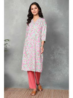 Rangriti - Women Rayon Straight Green Kurta