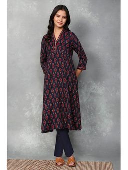 Rangriti - Women Viscose Polyester A-Line and Kalidar Navy Blue Kurta