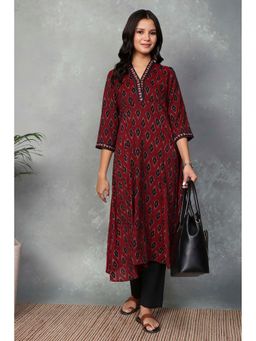 Rangriti - Women Viscose Polyester A-Line and Kalidar Red Kurta