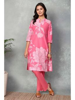 Rangriti - Women Cotton Straight Pink Kurta
