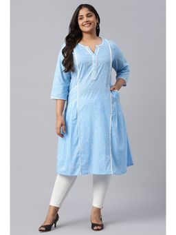 Aurelia - Blue Panelled Cotton Plus Size Kurta