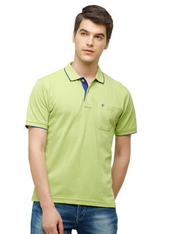 Classic Polo - Men Cotton Blend Solid Regular Fit Polo Neck Light Green Color T-Shirt