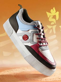 Bewakoof - Men's White & Black Naruto Color Block Low Top Sneakers