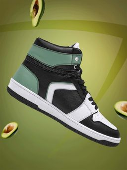 Bewakoof - Men Black and Green Avocado Convertible Color Block Mid Top Sneakers