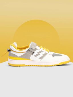 Bewakoof - Men's White & Yellow Lemonade Color Block Low Top Sneakers