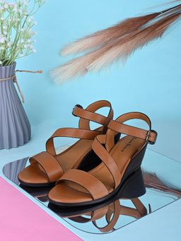 Louis Stitch - Women Striped Lightweight Tan Wedges Heels