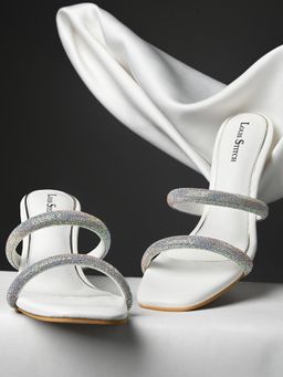 Louis Stitch - Women White Open Toe Glitter Lightweight Sandal Heels