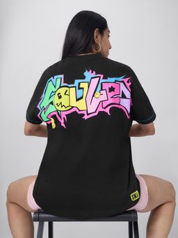 The Souled Store - Official Smiley: Black Flame Women Oversized T-Shirt