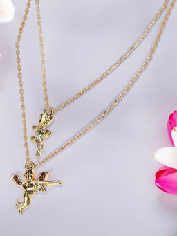 OOMPH - Combo Of 2 Gold Fashion Anklets Delicate Rose and Love Angel Charms