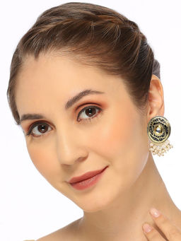 OOMPH - Black Meenakari Kundan and Pearls Drop Earrings