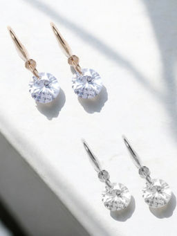 OOMPH - Combo Of 2 Gold and Silver Tone Solitaire Cubic Zirconia Drop Earrings