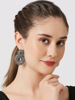 OOMPH - Oxidised Silver Ethnic Hand Made Hammered Drop Earrings