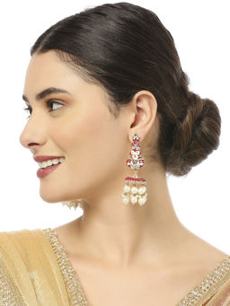 OOMPH - Red Meenakari and Kundan and Pearls Floral Jhumka Earrings