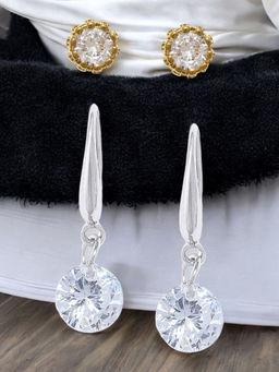OOMPH - Combo Of 2 Delicate Gold-Silver Tone Crown Design Ear Stud and Drop Earrings