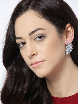 OOMPH - White Floral Cubic Zirconia Fashion Ear Stud Earrings