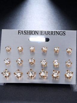OOMPH - Combo Of 9 Gold Tone Cubic Zirconia Solitaire Office-Wear Stud Earrings