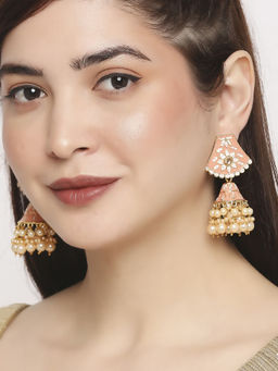 OOMPH - Pink Meenakari Enamel Kundan Floral Ethnic Jhumka Earrings