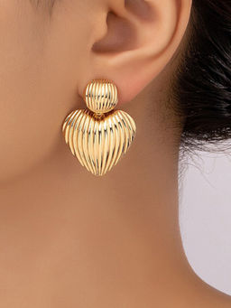 OOMPH - Gold Tone Chunky Retro Heart Shape Fashion Drop Earring