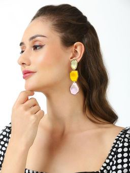 OOMPH - Purple, Yellow and Mint Green Geometric Resin Stones Party-Wear Drop Earring