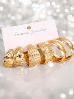 OOMPH - Combo Of 3 Chunky Gold Tone Hoop Earrings