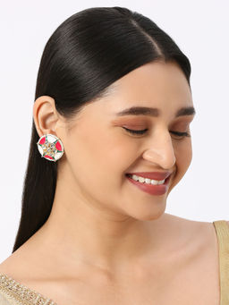 OOMPH - Pink and White Meenakari Enamel Stud Earrings Indo-Western Circular Design