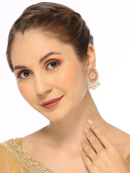 OOMPH - Rani Pink Meenakari Kundan and Pearls Drop Earrings