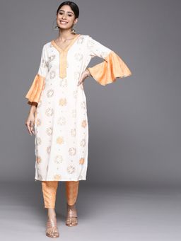 Libas - Off White Viscose Rayon Printed Straight Kurta