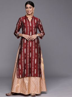 Libas - Maroon Silk Blend Printed Straight Kurta