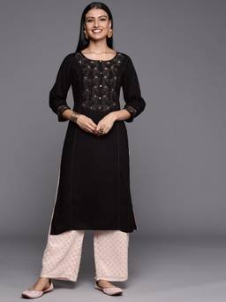 Libas - Black Yoke Embroidered Design Straight Kurta