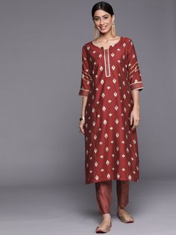 Libas - Red Gota Patti Silk Blend Straight Kurta