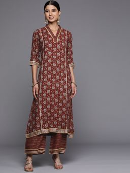 Libas - Maroon Viscose Rayon Floral Printed Gota Patti A-Line Kurta
