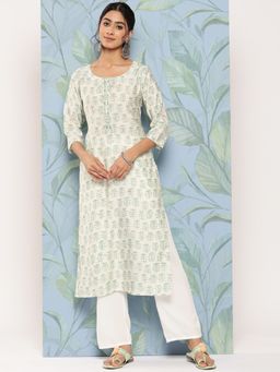 Libas - Green Silk Blend All-Over Floral Printed Kurta